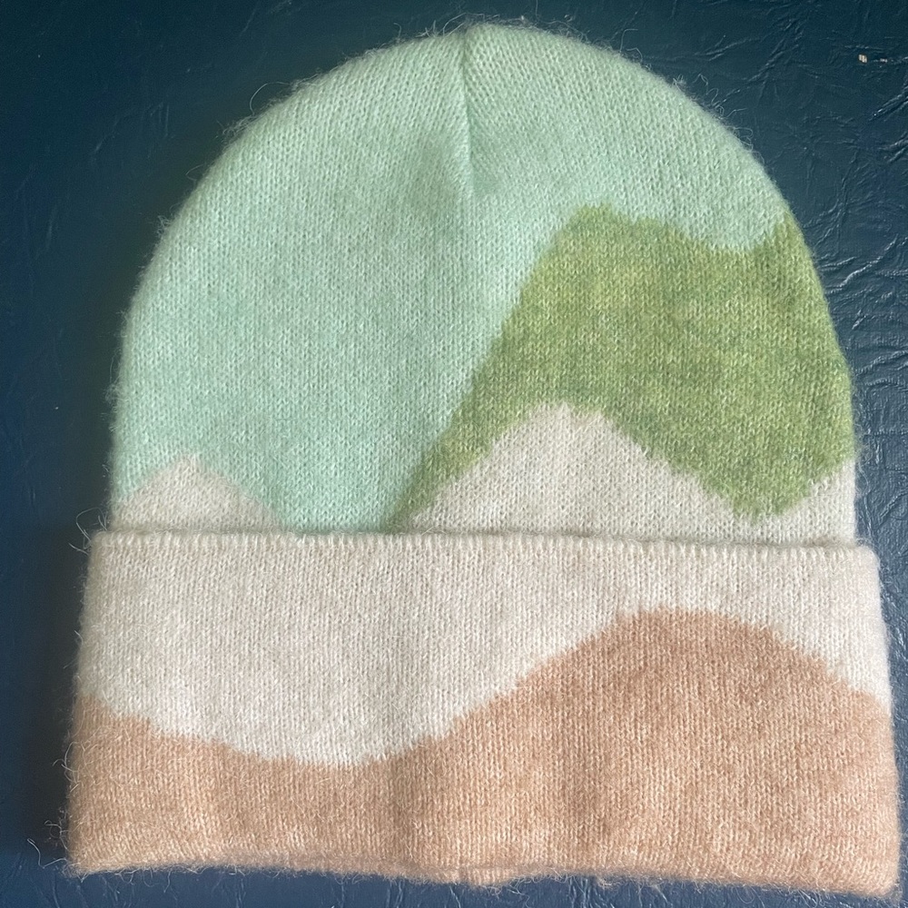 Anthropologie Mint Green and Tan Knit Beanie